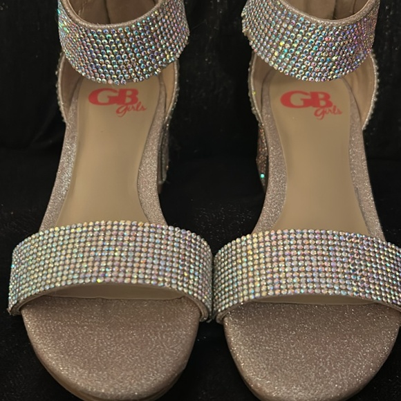 GB Girls Rhinestone Block Heel SGirl'Sandals Size 11 - Picture 1 of 7